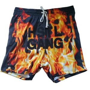 Hustle Gang Flame Shorts Mesh Athletic Drawstring Pockets‎ Black Orange Size 3X
